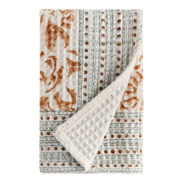Alma Rust Botanical Block Print Waffle Weave Hand Towel