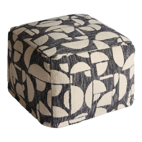Black and Ivory Jacquard Geometric Shapes Pouf
