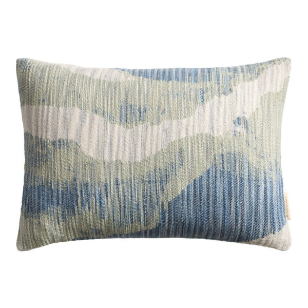 Blue and Sage Green Jacquard Indoor Outdoor Lumbar Pillow