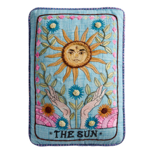 Blue Tarot Sun Embroidered Indoor Outdoor Throw Pillow Blue Tarot Sun Embroidered Indoor Outdoor Throw Pillow