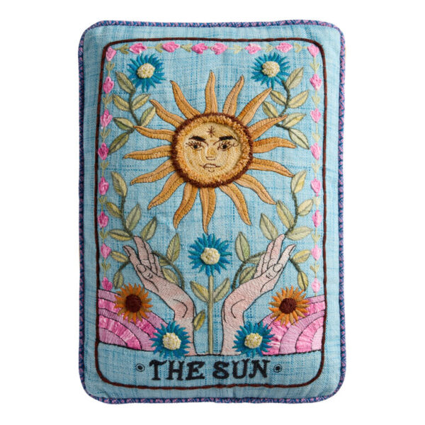 Blue Tarot Sun Embroidered Indoor Outdoor Throw Pillow