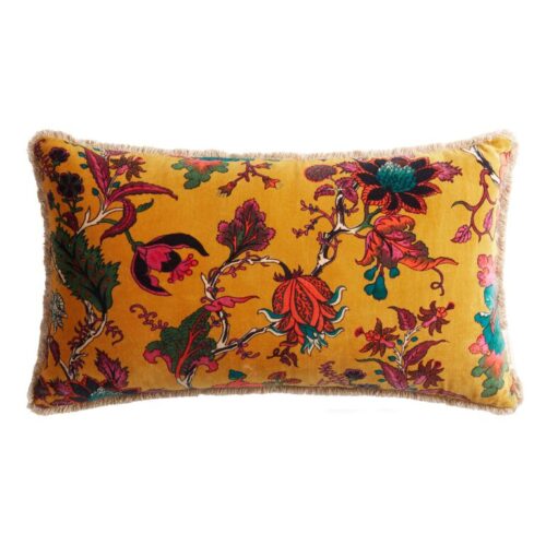 Bright Gold Velvet Floral Lumbar Pillow Bright Gold Velvet Floral Lumbar Pillow