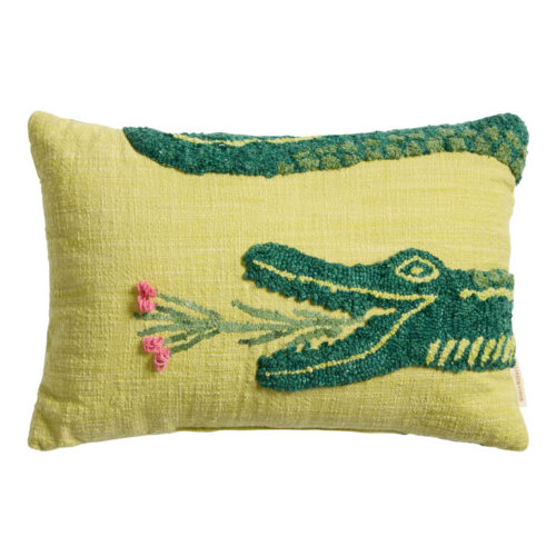 Chartreuse Crocodile Embroidered Indoor Outdoor Lumbar Pillow Chartreuse Crocodile Embroidered Indoor Outdoor Lumbar Pillow