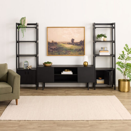 Dane Modular 60 Inch Media Wall System with Narrow Cabinet Shelves 3 Piece Set