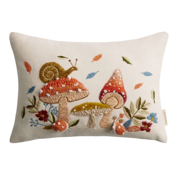 Ivory Embroidered Mushroom Lumbar Pillow