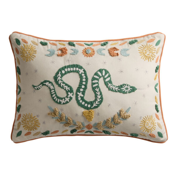 Ivory Velvet Mystic Snake Embroidered Lumbar Pillow Ivory Velvet Mystic Snake Embroidered Lumbar Pillow