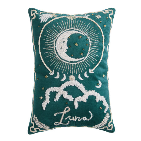 Mini Dark Teal Velvet Luna Tarot Beaded Embroidered Throw Pillow Mini Dark Teal Velvet Luna Tarot Beaded Embroidered Throw Pillow