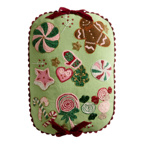 Mint Green and Red Cookie Platter Shaped Lumbar Pillow