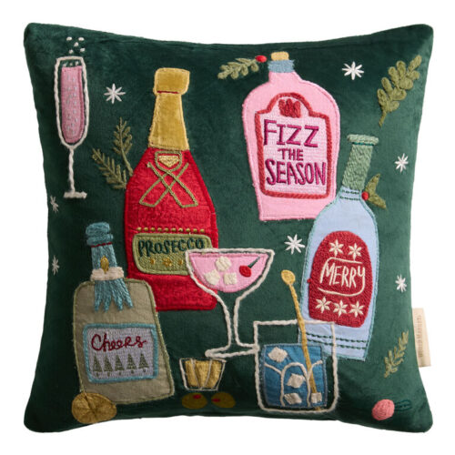 Multicolor Velvet Cheers Embroidered Throw Pillow Multicolor Velvet Cheers Embroidered Throw Pillow