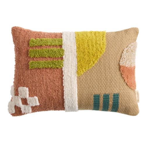 Natural and Terracotta Tufted Abstract Shapes Kilim Lumbar Pillow