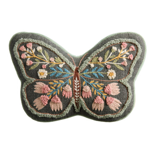 Navy Multicolor Embroidered Butterfly Shaped Pillow Navy Multicolor Embroidered Butterfly Shaped Pillow