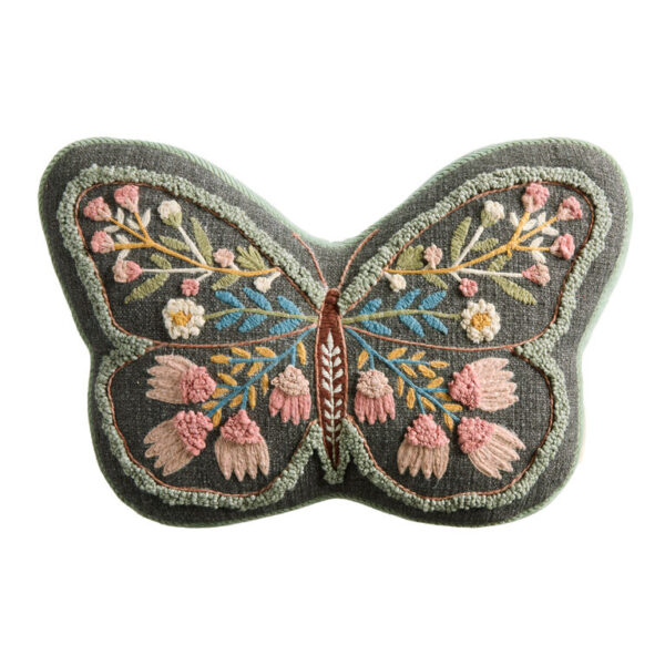 Navy Multicolor Embroidered Butterfly Shaped Pillow Navy Multicolor Embroidered Butterfly Shaped Pillow
