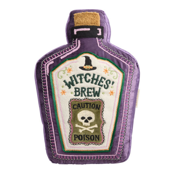 Purple Witches' Brew Bottle Shaped Embroidered Throw Pillow