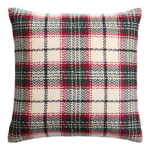 Red and Green Plaid Indoor Outdoor Throw Pillow