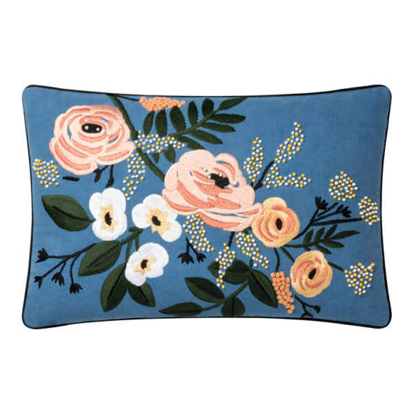 Rifle Paper Co. Blue With Pink Roses Lumbar Pillow