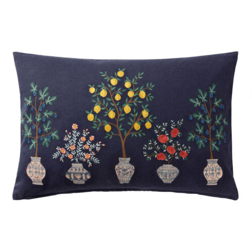 Rifle Paper Co. Navy Topiary Botanical Lumbar Pillow