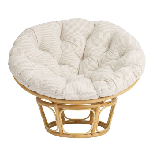 Sand and White Faux Linen Stripe Papasan Chair Cushion