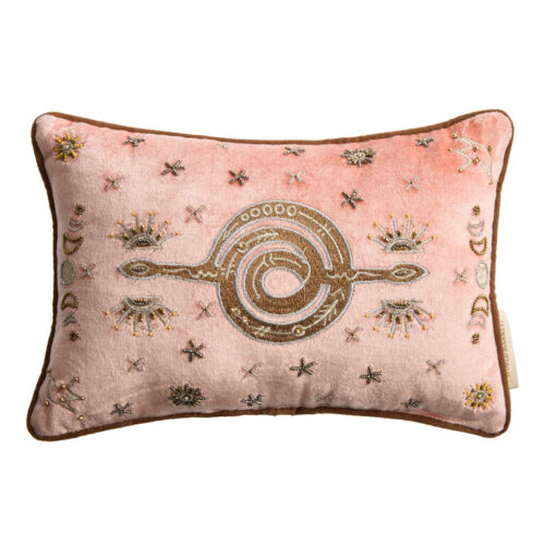 Small Coral Velvet Beaded Snake Lumbar Pillow