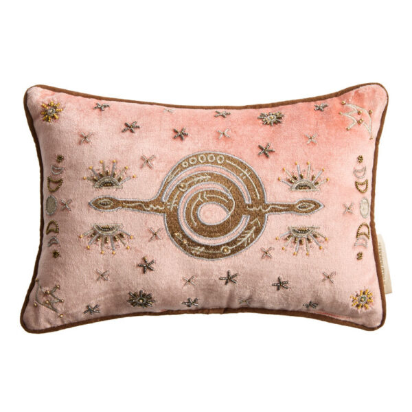 Small Coral Velvet Beaded Snake Lumbar Pillow