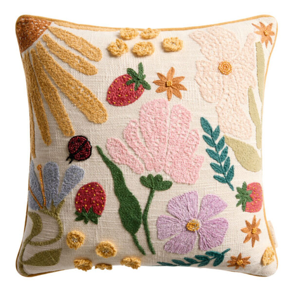 Spring Botanical Embroidered Beaded Throw Pillow Spring Botanical Embroidered Beaded Throw Pillow