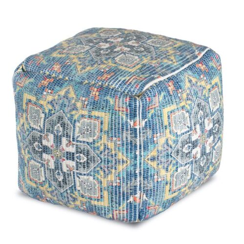Square Blue Vintage Medallion Pouf