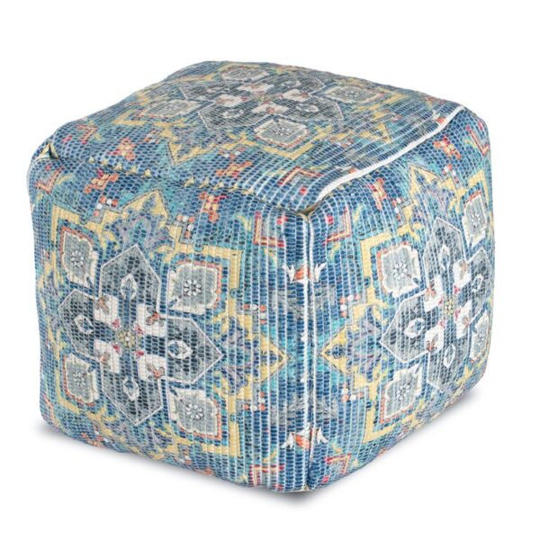Square Blue Vintage Medallion Pouf