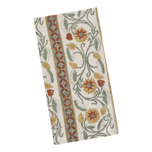 Terracotta and Blue Block Print Floral Napkin