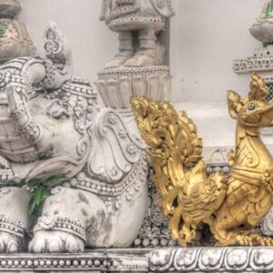 stone elephant and golden duck